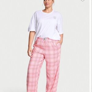 NWT Victoria's Secret White Tee and Pink Plaid Pants